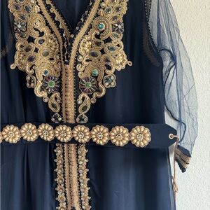 Navy Blue and Rose Gold Caftan w/ Belt